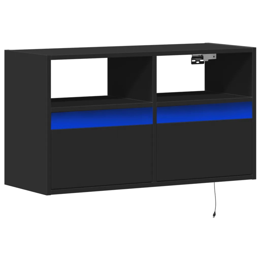 Mobile TV a Parete con Luci LED-Mobile TV a Muro Nero 80x31x45 cm 588576