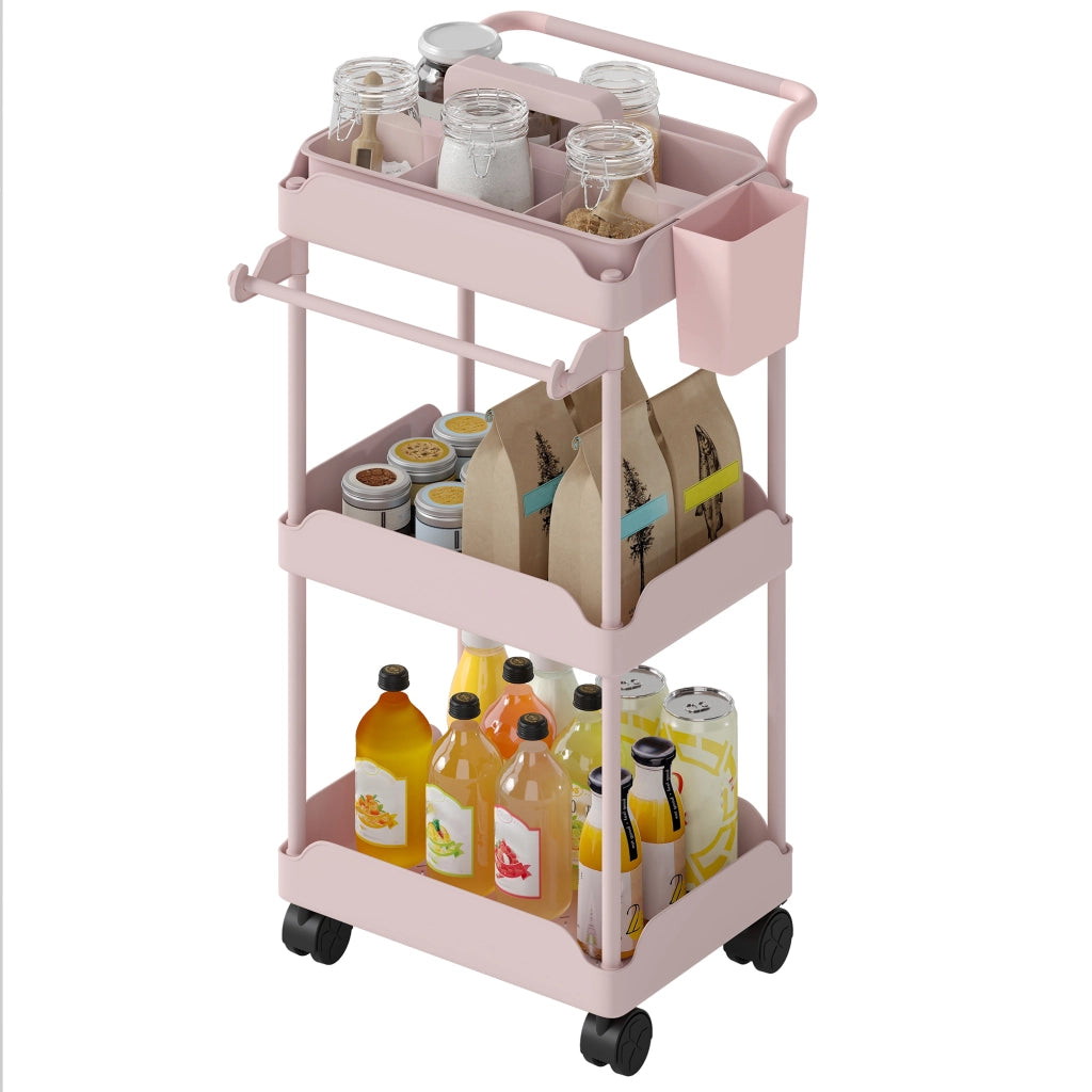 Carrello Portautensili a 3 Livelli con Cestini ¨C Minimal ¨C Rosa 50x50x100 cm