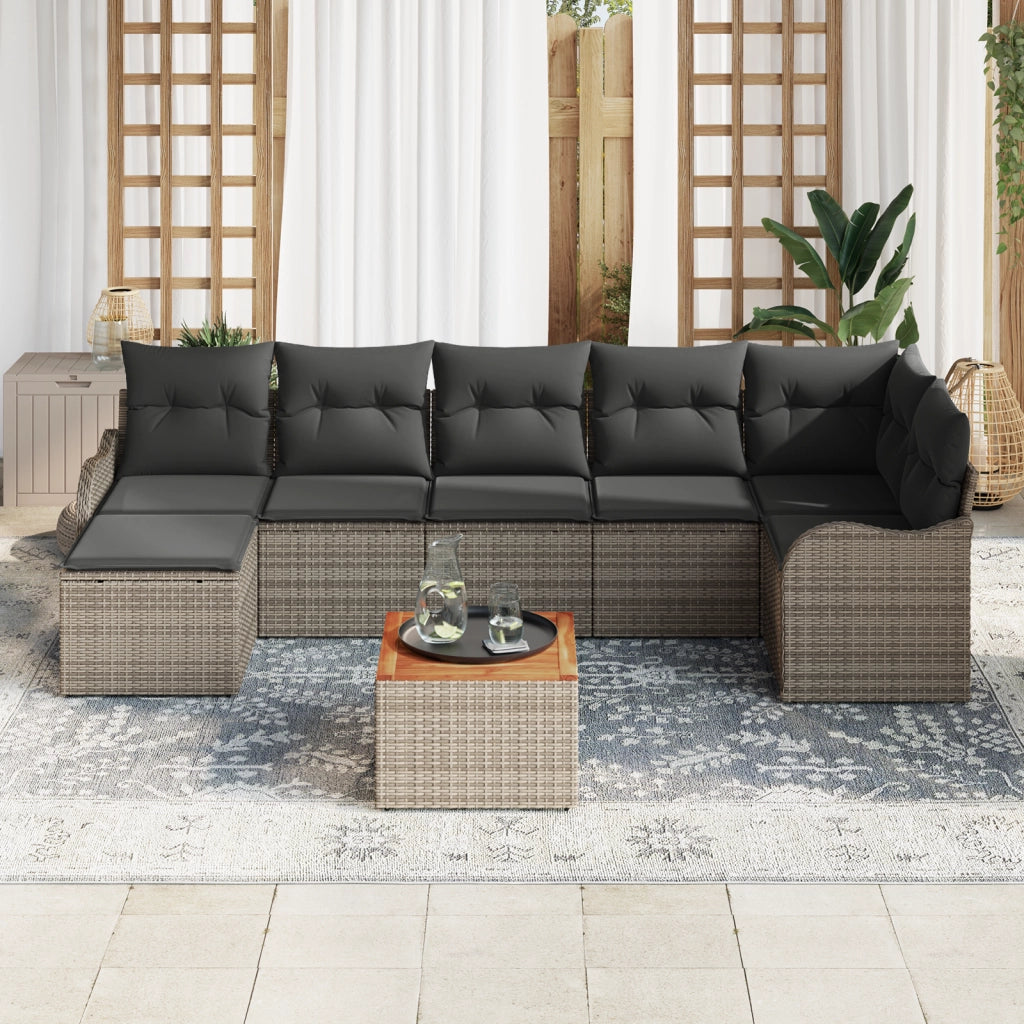 Set Divano da Giardino 8 Pezzi con Cuscini Grigio Polyrattan Acacia
