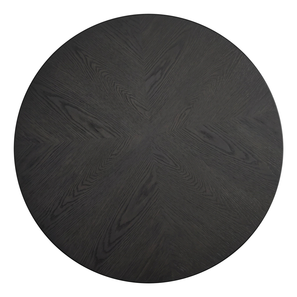 Tavolino basso rotondo con base cilindrica scanalata e piano effetto parquet, per soggiorno, in legno e MDF, nero, 78 cm