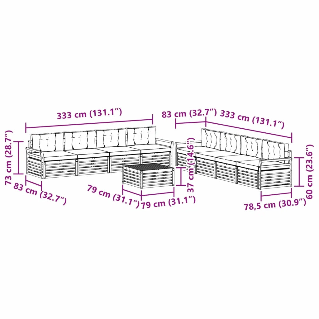 Set di divani da esterno 9 pcs Grigio Naturale e Chiaro 3373221