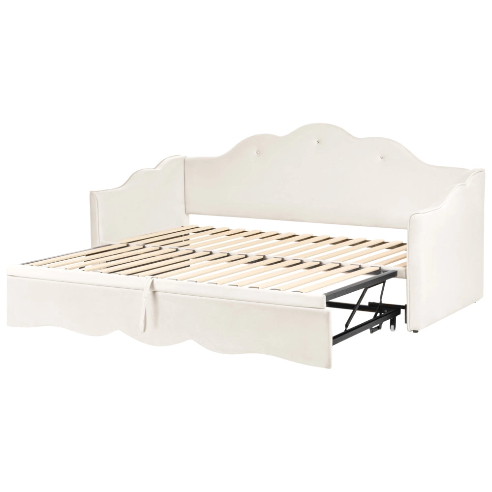 Letto singolo con secondo letto a scomparsa velluto beige chiaro 90 x 180/200 cm camera da letto cameretta