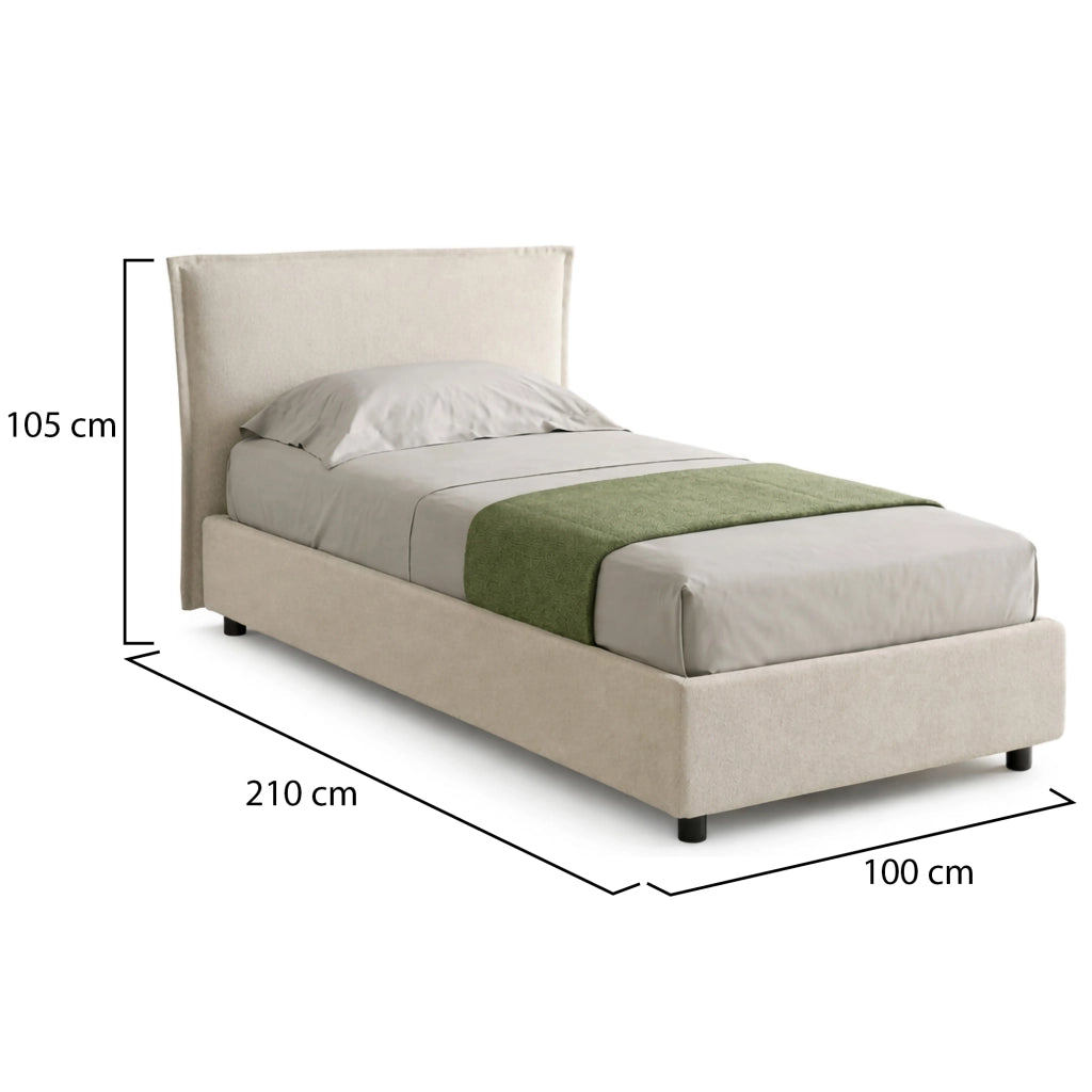 Brozolo, Letto Singolo Materasso Incluso Made in Italy, Beige