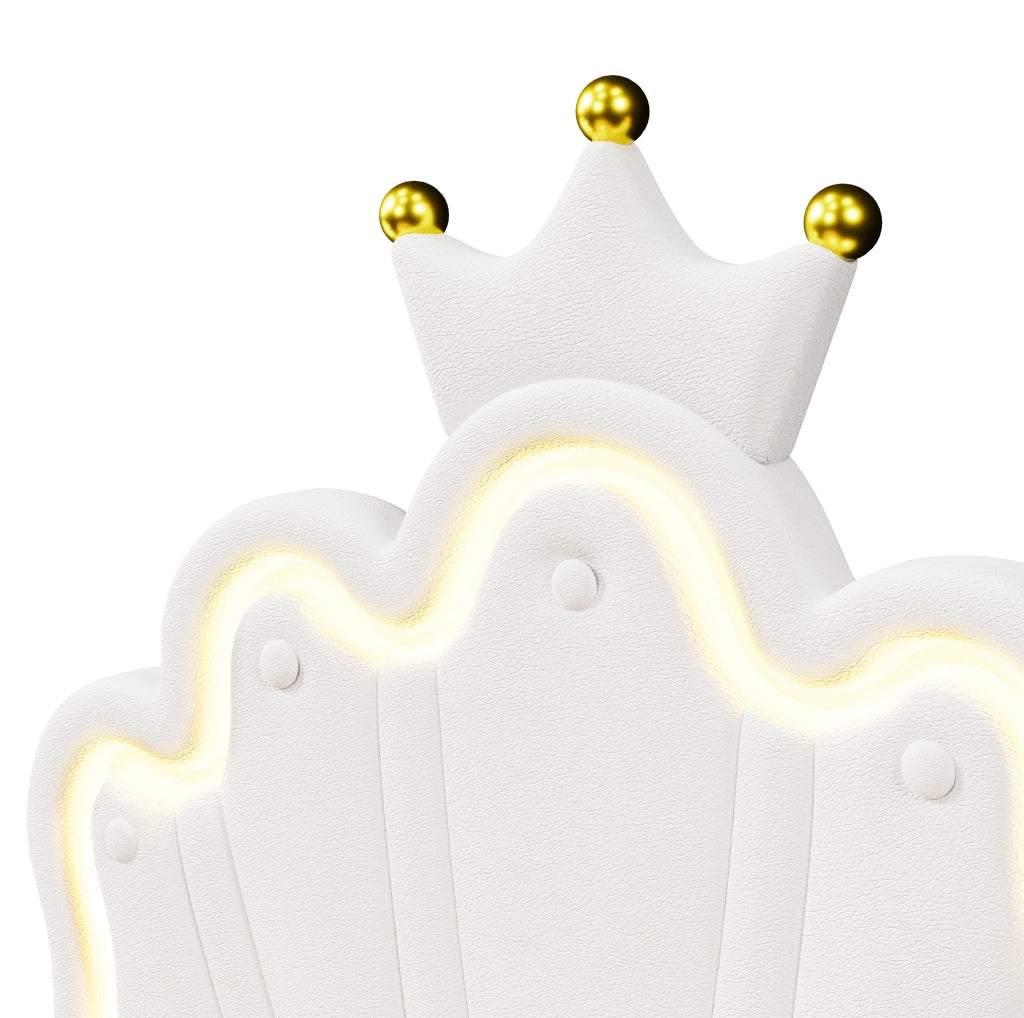 Letto per bambini 90x200 cm con 2 cassetti; LED; testiera regolabile; PU bianco
