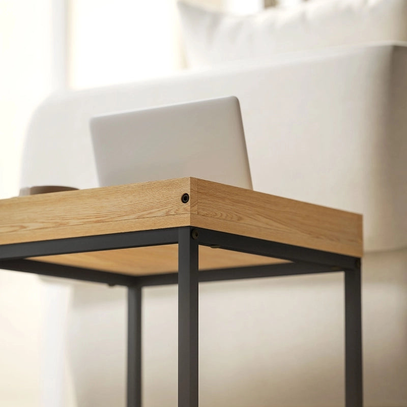 Tavolini bassi impilabili set da 2 pezzi in MDF e acciaio con vassoio rimovibile, design moderno, per soggiorno, nero