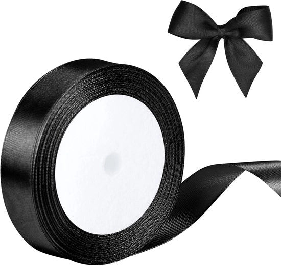 Tessuto decorativo in seta 22 metri - Lint per decorazione - Cadeau di nozze - Nero - Larghezza 20 mm - Ideale per matrimoni e compleanni