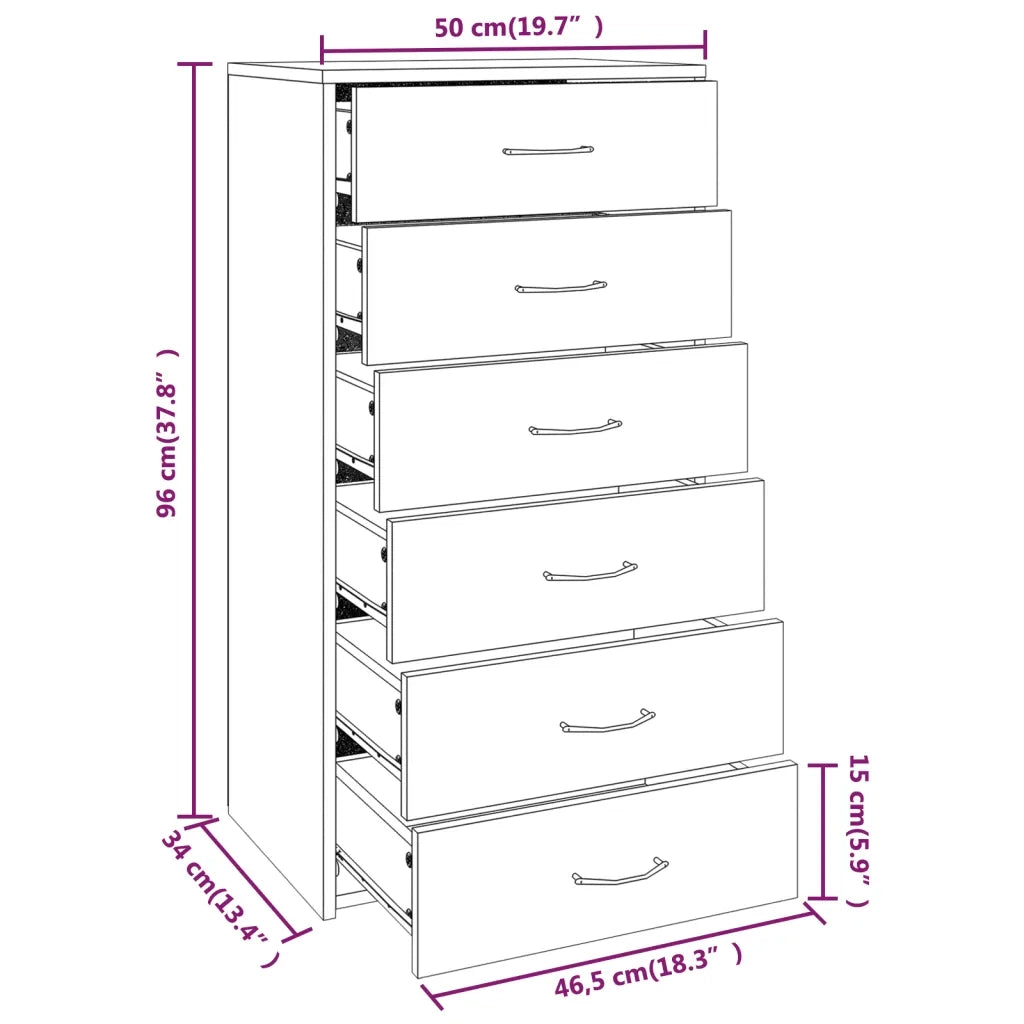 Credenza 6 Cassetti Grigio Sonoma 50x34x96 cm Legno Multistrato cod mxl 22620