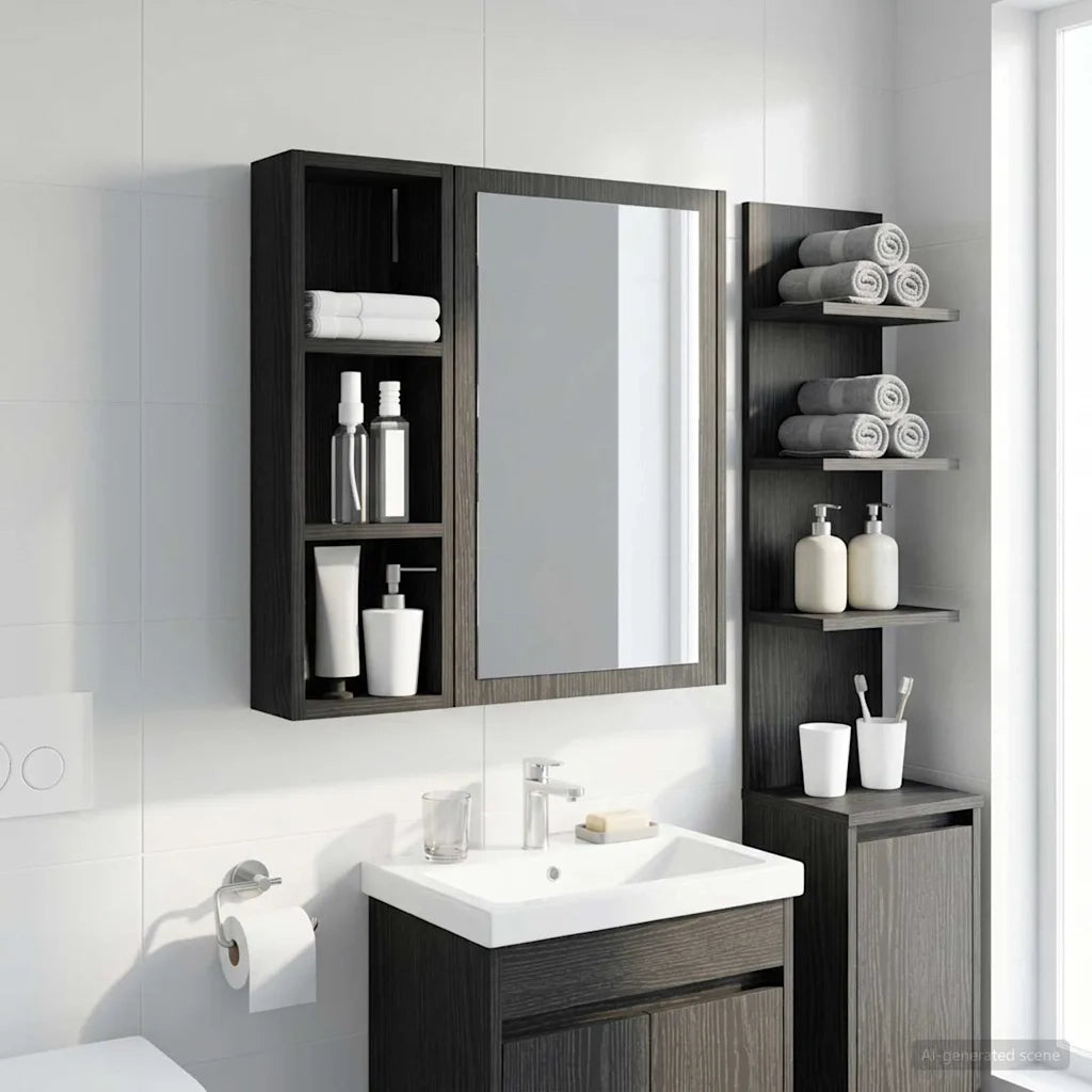 Armadio da bagno a muro Rovere Nero 20 x 10 x 60,5 cm