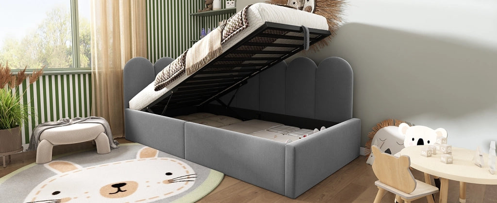 DESMIU Letto Singolo 90 × 190 cm con contenitore idraulico, in velluto, senza materasso, grigio