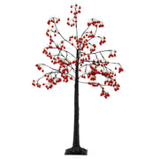 Albero artificiale con rami pieghevoli palline rosse LED e picchetti, Albero di natale decorativo per uso interno ed esterno-Alberi di Natale