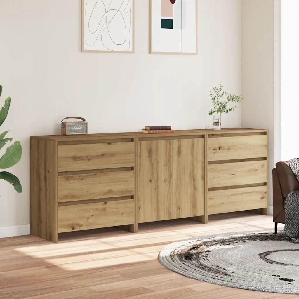 vidaXL Credenza 3 pz Rovere Artigianale in Legno Multistrato