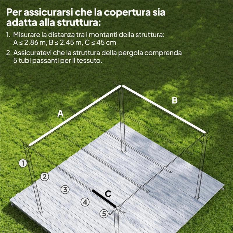 TELO PERGOLA PER ESTERNI ANTI UV IN POLIESTERE BIANCO CREMA CON 8 FORI DI DRENAGGIO, 286X245 CM
