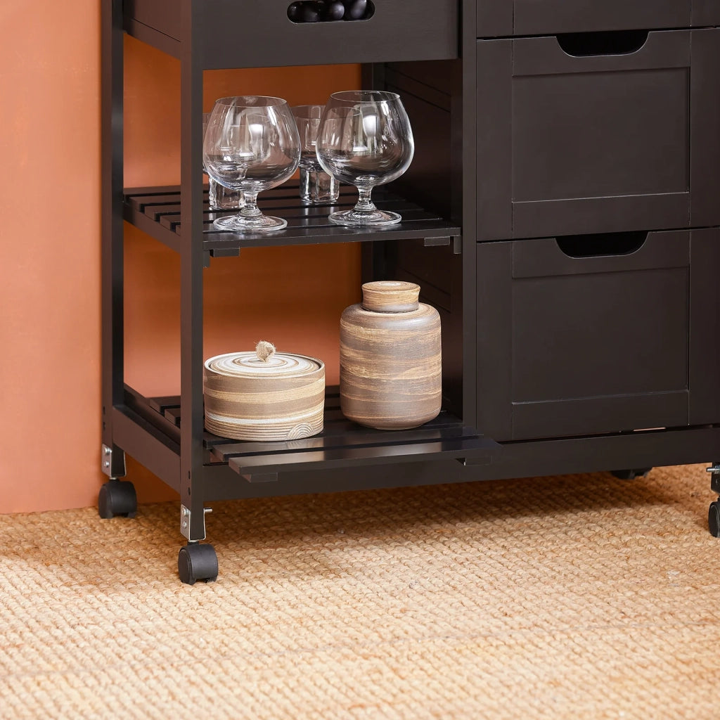 Carrello Cucina Credenza da Cucina o Bagno con 3 cassetti e 1 Cestino L68*P38*A85 cm colore nero FKW79-SCH