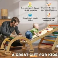 Gioco Arrampicata Bambini con Triangolo e Arco Montessori e Rampa con Pietre in Legno di Pino, 178x64.5x63 cm
