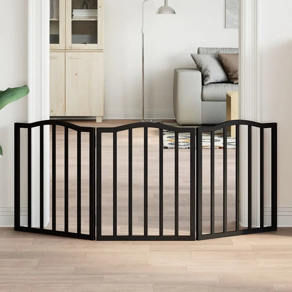 vidaXL Cancello per Cani Pieghevole 3 Pannelli Nero 150cm Legno Pioppo