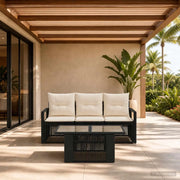 Set Divano da Giardino 4 pz Nero e Bianco Crema polyrattan 3437044
