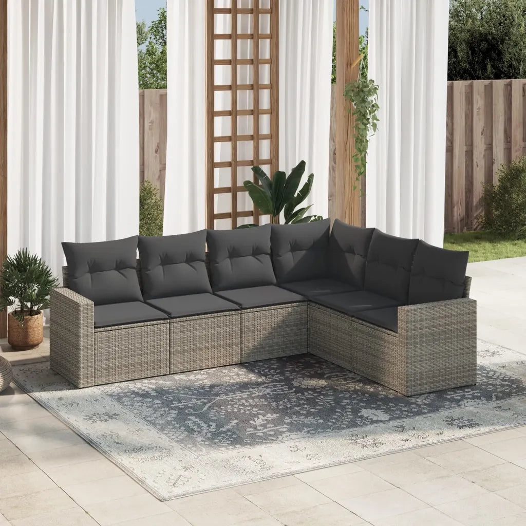 Set Divano da Giardino 6 pz con Cuscini Grigio in Polyrattan 3251347
