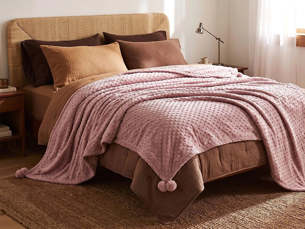 Coperta Rosa Plaid 200 x 220 con nappe Texture Popcorn Morbido Copriletto
