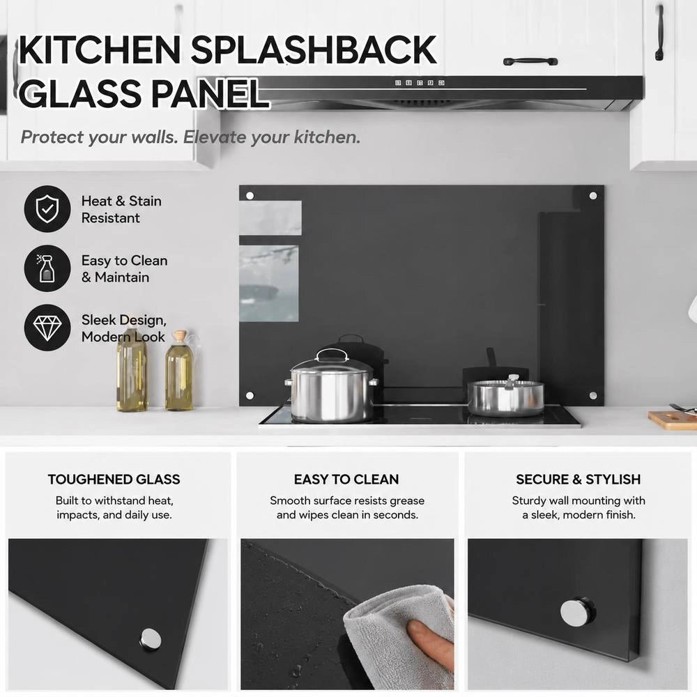 Kitchen Backsplash Black 100x60 Cm Tempered Glass