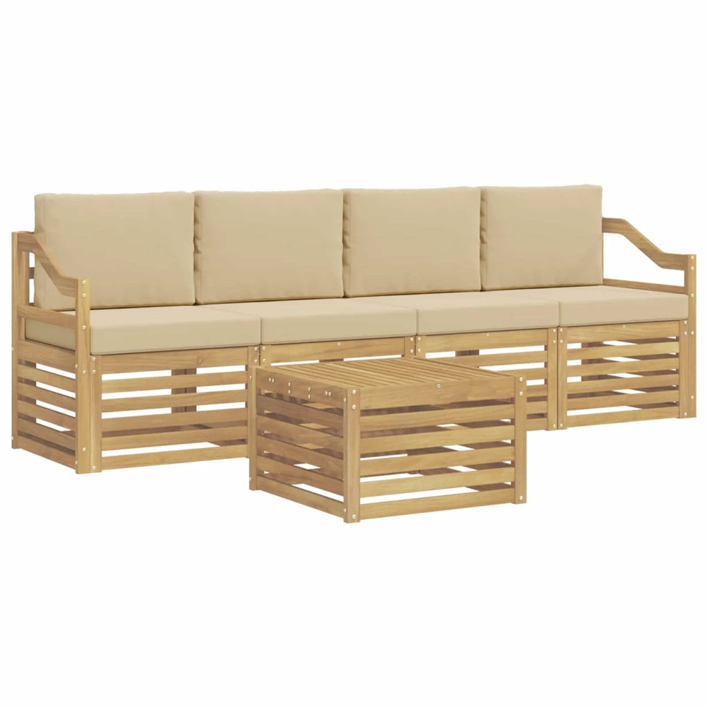 Set di divani da esterno 5 pcs Bianco e Beige Poliestere