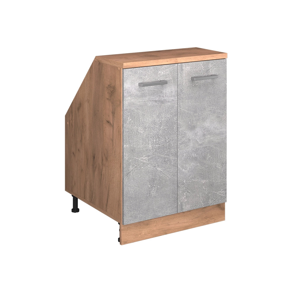Mobile cucina sottotetto R-Line Calcestruzzo/Rovere dorato 60 cm con 2 porte, carcassa 60 cm profondità Vicco