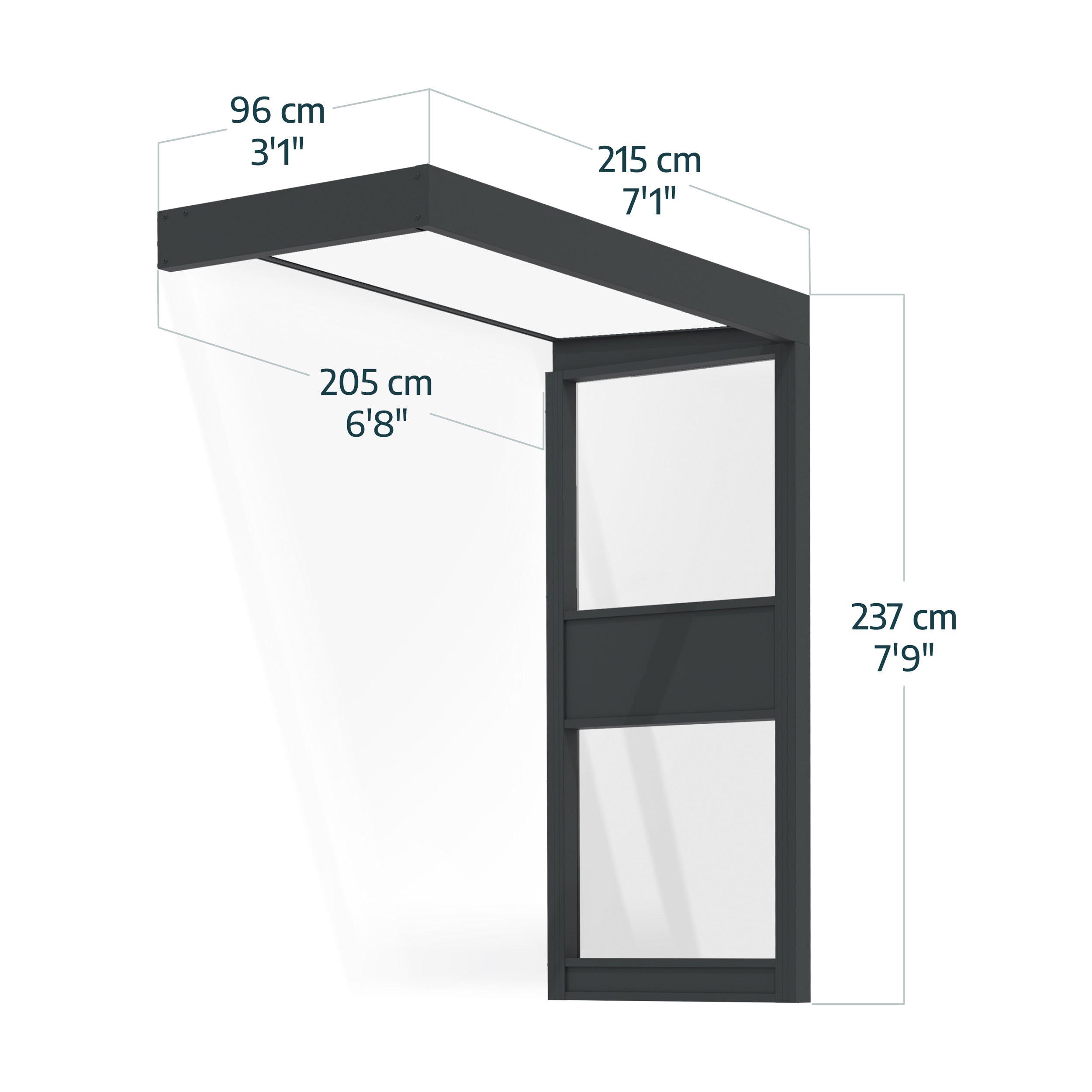 Canopia Sophia Pensilina Da Esterno  215X95 cm + Parete laterale
 Grigio / Opal Bianco
