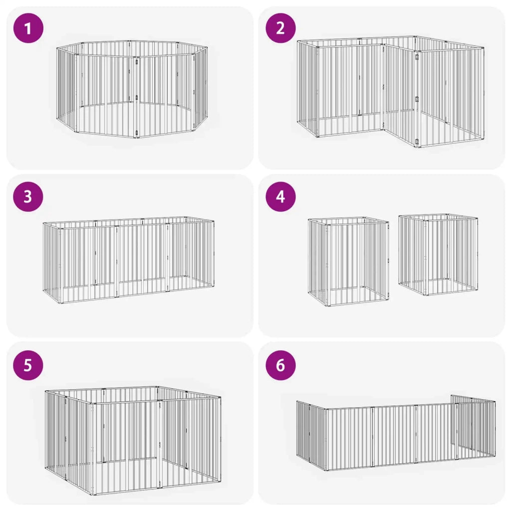 Cancello per cani 8 pcs Nero 80 x 100 cm Acciaio zincato 892004