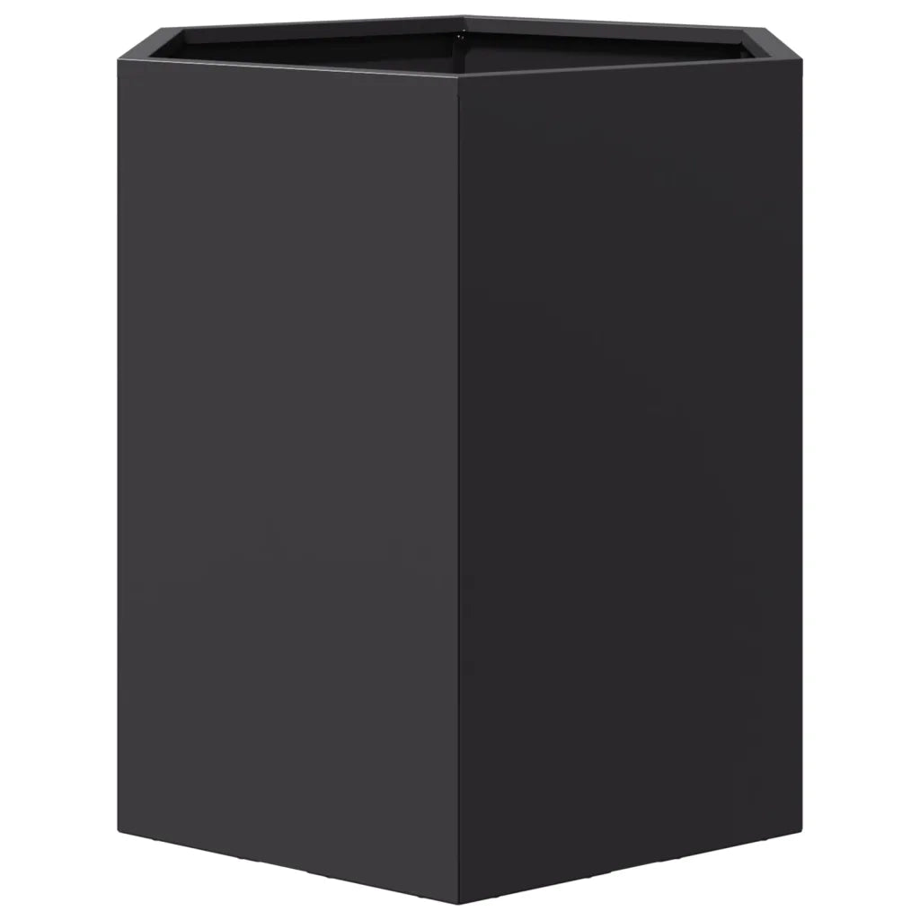 2 pz Fioriere | Cassetta per fiori | Vaso da Giardino Esagono Nero 46x40x45 cm Acciaio