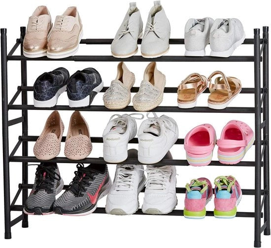 Pannelli per Scarpe in Metallo - Nastro Aperto Sottile per fino a 20 Paia di Scarpe - Estensibile, Accumulabile, Stabile - Nero Lucido