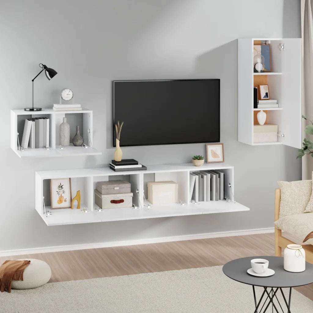 Set di Mobili Porta TV 4 pz Bianco in Legno Multistrato 3114334