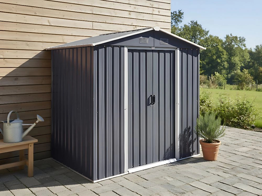 Capanno da giardino grigio grafite in acciaio zincato impermeabile resistente ai raggi UV per riporre attrezzi e attrezzature da giardino all'aperto