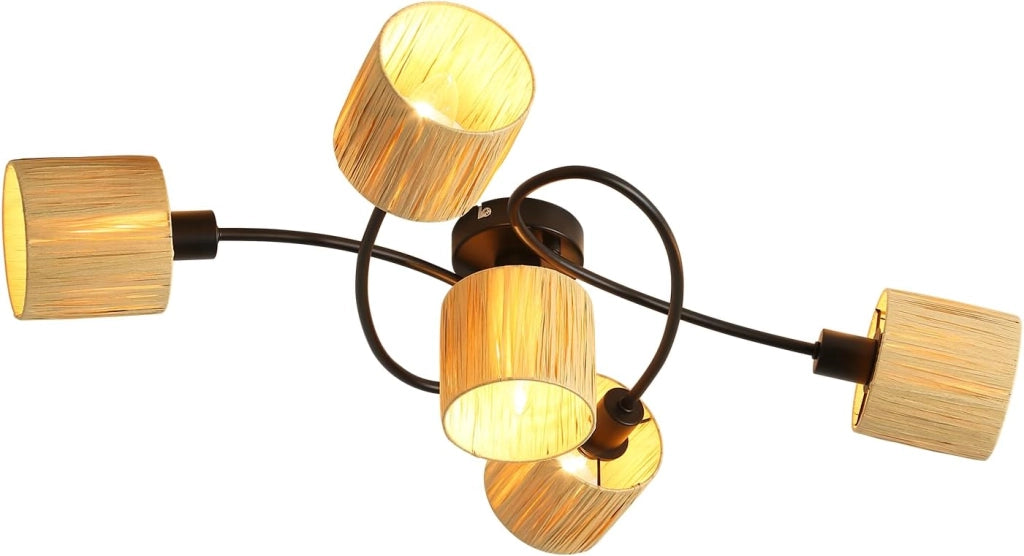 ZMH Faretto da soffitto a 5 luci E14 Nero Naturale Lampada da soffitto Carta Soggiorno