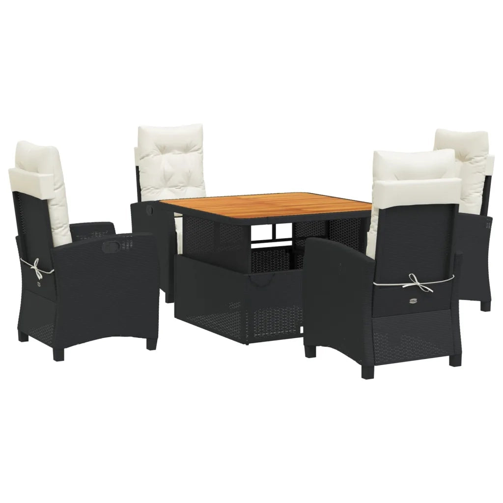Set da Pranzo da Giardino 5 pz Nero con Cuscini in Polyrattan 3277378