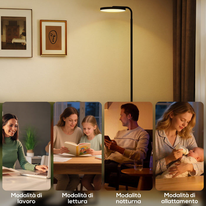 Lampada da Terra LED con Testa Girevole a 350° e Telecomando Magnetico Regolazione Luminosità Nero