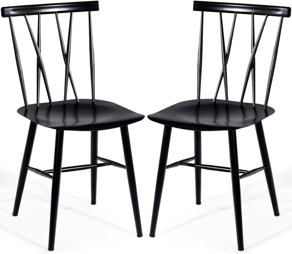 Set di 2 Sedie da Sala Pranzo, Sedie Senza Braccioli da Interno ed Esterno con Altezza della Seduta 43,5 CM e Schienale a Doppia X, 2 Sedie da Cucina, Salotto e Sala da Pranzo