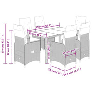 Set BistrÃ² da Giardino 7 pz con Cuscini in Polyrattan Grigio