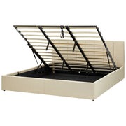 Letto contenitore Rivestimento in tessuto beige 180 x 200 cm con testiera a doghe