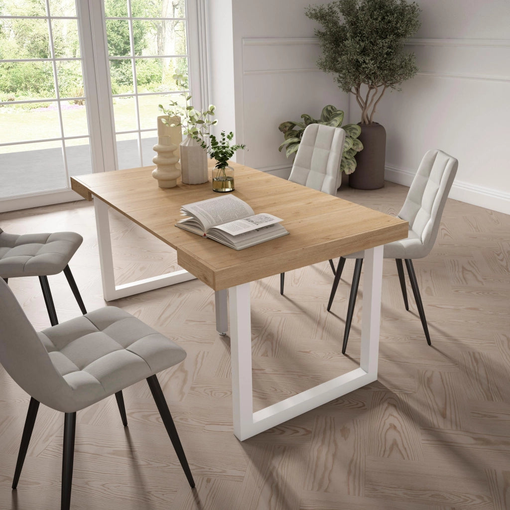 Consolle allungabile, 58 fino 160x90x73cm, Per 8 persone, Gambe in legno, colore Rovere RF2701