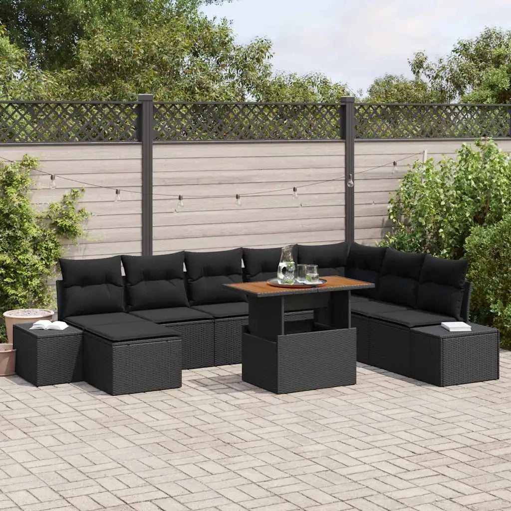 Set da Pranzo per Giardino con cuscino 9 pcs Nero e Marrone 3350002