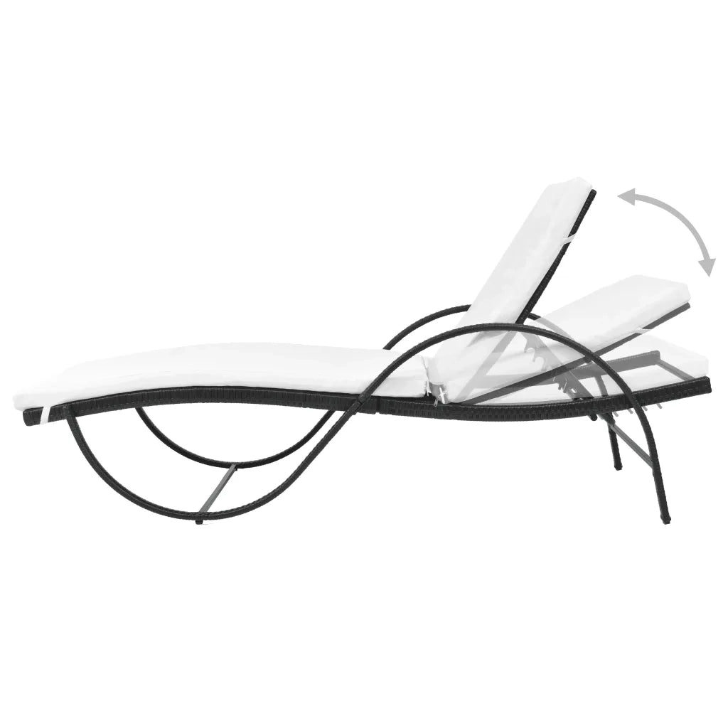 Lettini Prendisole 2 pz | Sdraio da giardino | Lettino da sole con Tavolo in Polyrattan Nero