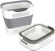 Set di 2 secchi di bucato pieghevoli in silicone con maniglie - Secchio di bucato pieghevole 43L - Secchio di bucato spazievendente in plastica - Secchio di bucato pieghevole - Secchio di bucato portatile in plastica Wasbak