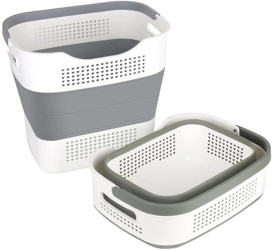 Set di 2 secchi di bucato pieghevoli in silicone con maniglie - Secchio di bucato pieghevole 43L - Secchio di bucato spazievendente in plastica - Secchio di bucato pieghevole - Secchio di bucato portatile in plastica Wasbak