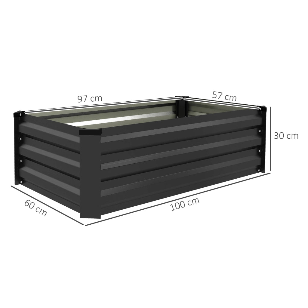 Set di 2 Letti per Orto Rialzato con Fondo Aperto 100x60x30cm in Acciaio Galvanizzato Grigio