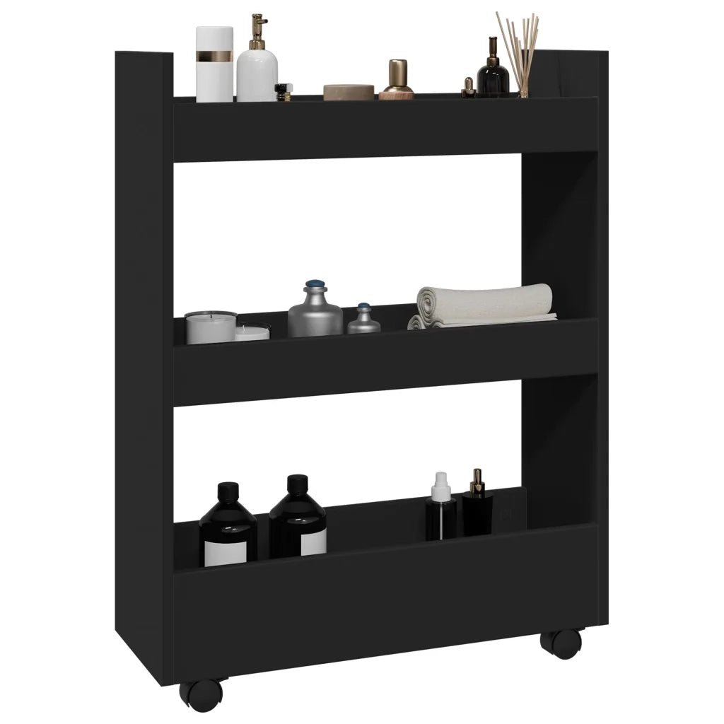 Carrello Portaoggetti Stretto a 3 Livelli Nero in Truciolato 855251