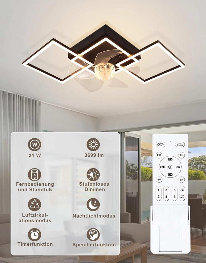 ZMH Ventilatore a Soffitto LED Moderno 68cm Intensità Luminosa Regolabile Telecomando per Soggiorno Sala da Pranzo