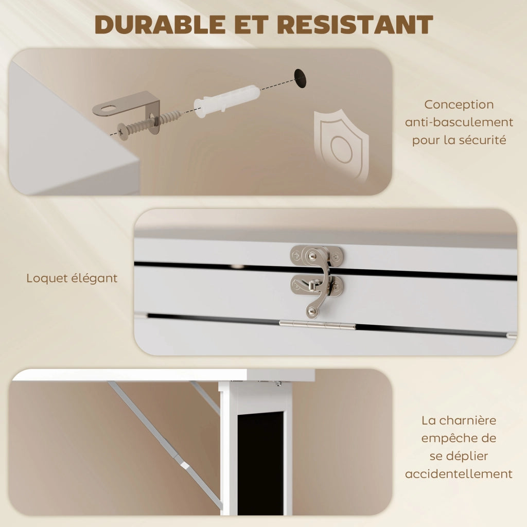 Scrivania pieghevole a muro con libreria scaffale regolabile lavagna porta computer ¨C Xylo ¨C Bianco Legno