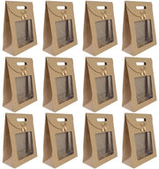 20 Confezioni di Borse in Carta di Papier con Finestra e Maniglione, Sacchetti Regalo per Confezionare Dolci, Snack, 20 x 14 x 7