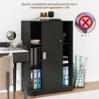 Armadietto da Ufficio a 3 Ripiani con 2 Chiavi di Sicurezza e Ante Scorrevoli, 80x40x120 cm, Nero