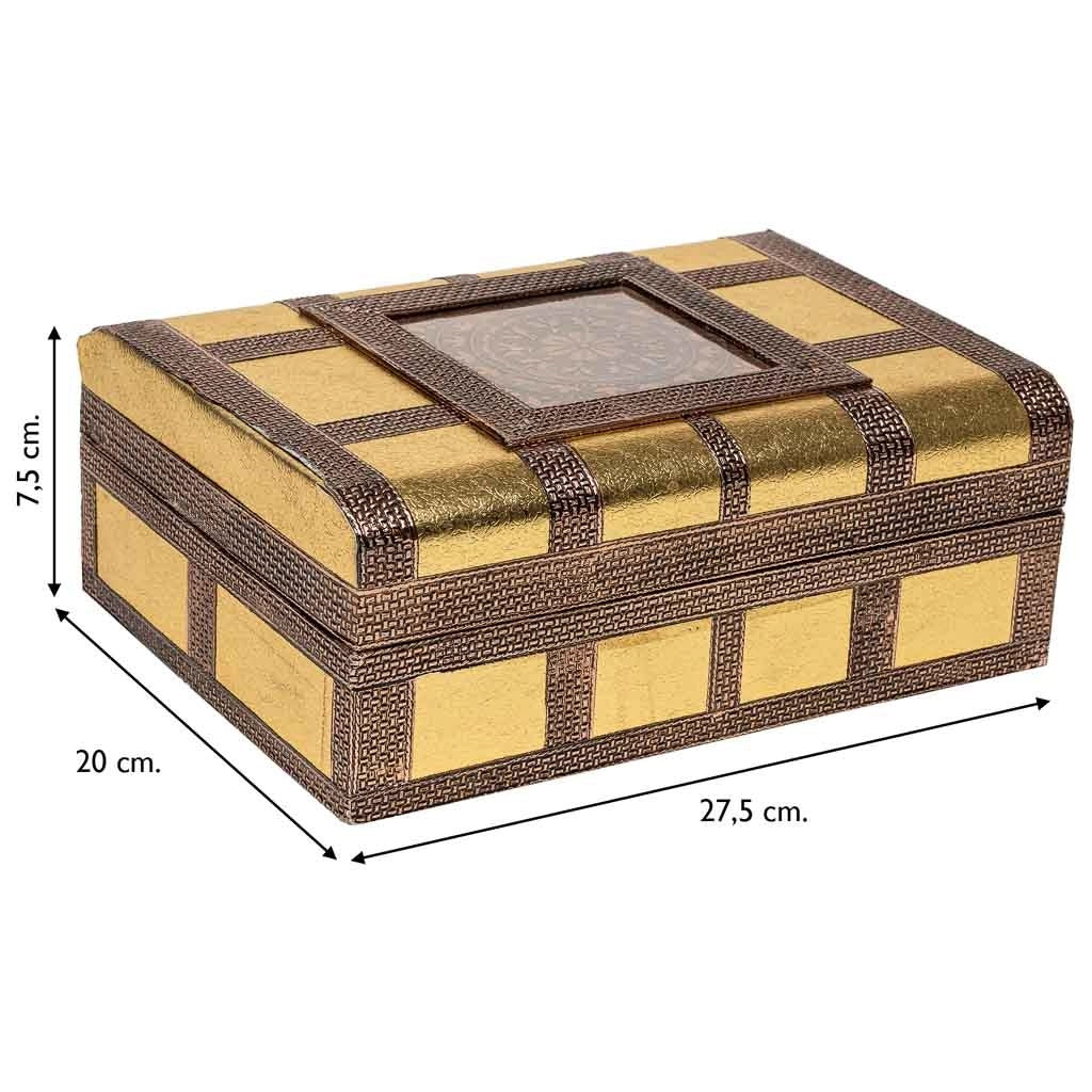 Portagioie in metallo dorato sbalzato 27,5x20x7,5h