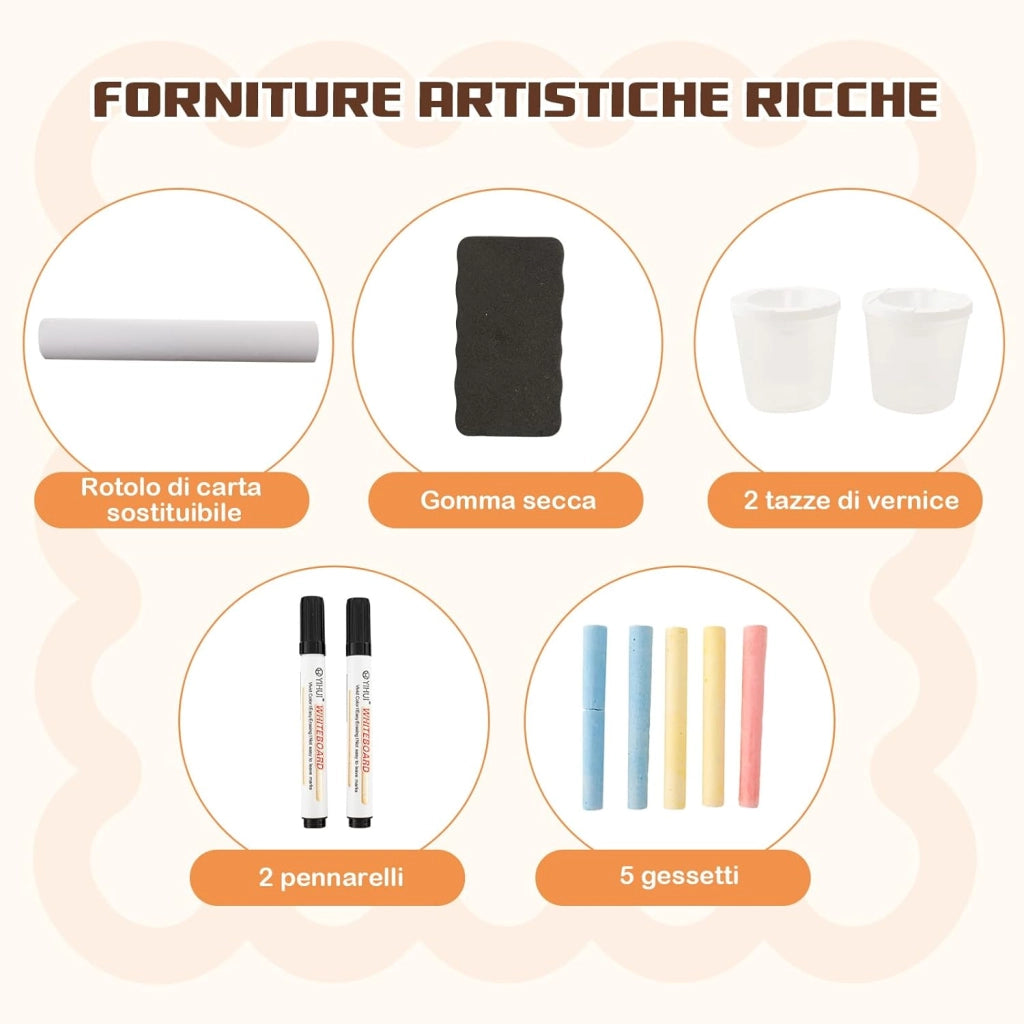 Set 3 in 1 Tavolo e Sedie per Bambini 3+ Anni, Tavolo in Legno Sicuro con Lavagna Cancellabile, Magnetica, Cavalletto Regolabile, Libreria e Accessori Artistici, per Disegno (Grigio)
